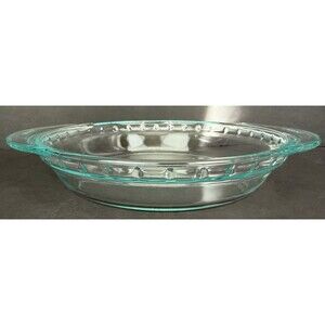 Vintage 9.5" Pyrex Pie Plate #2229 19, Aqua Blue Glass with Handles